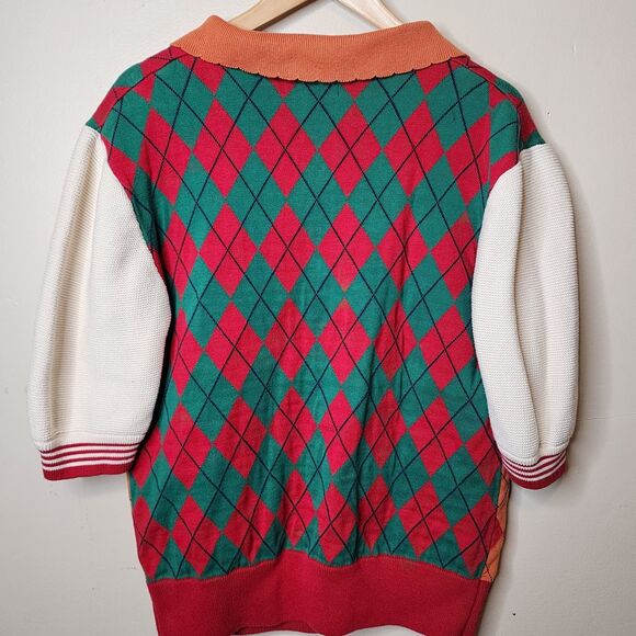 Kina & Tam A Perfect Day Sweater Dog Preppy Retro Collard Short Sleeve Small - Picture 7 of 10